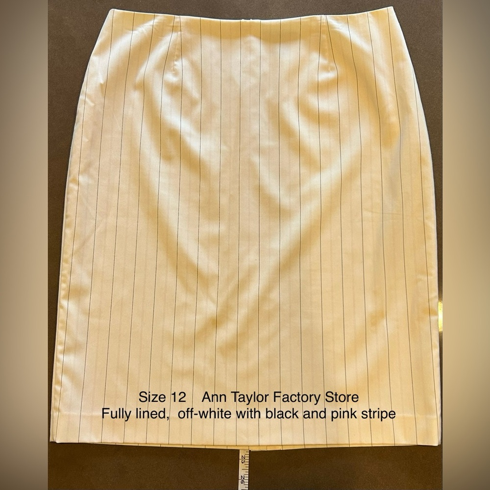 Ann Taylor Off-white skirt with black and pink strip